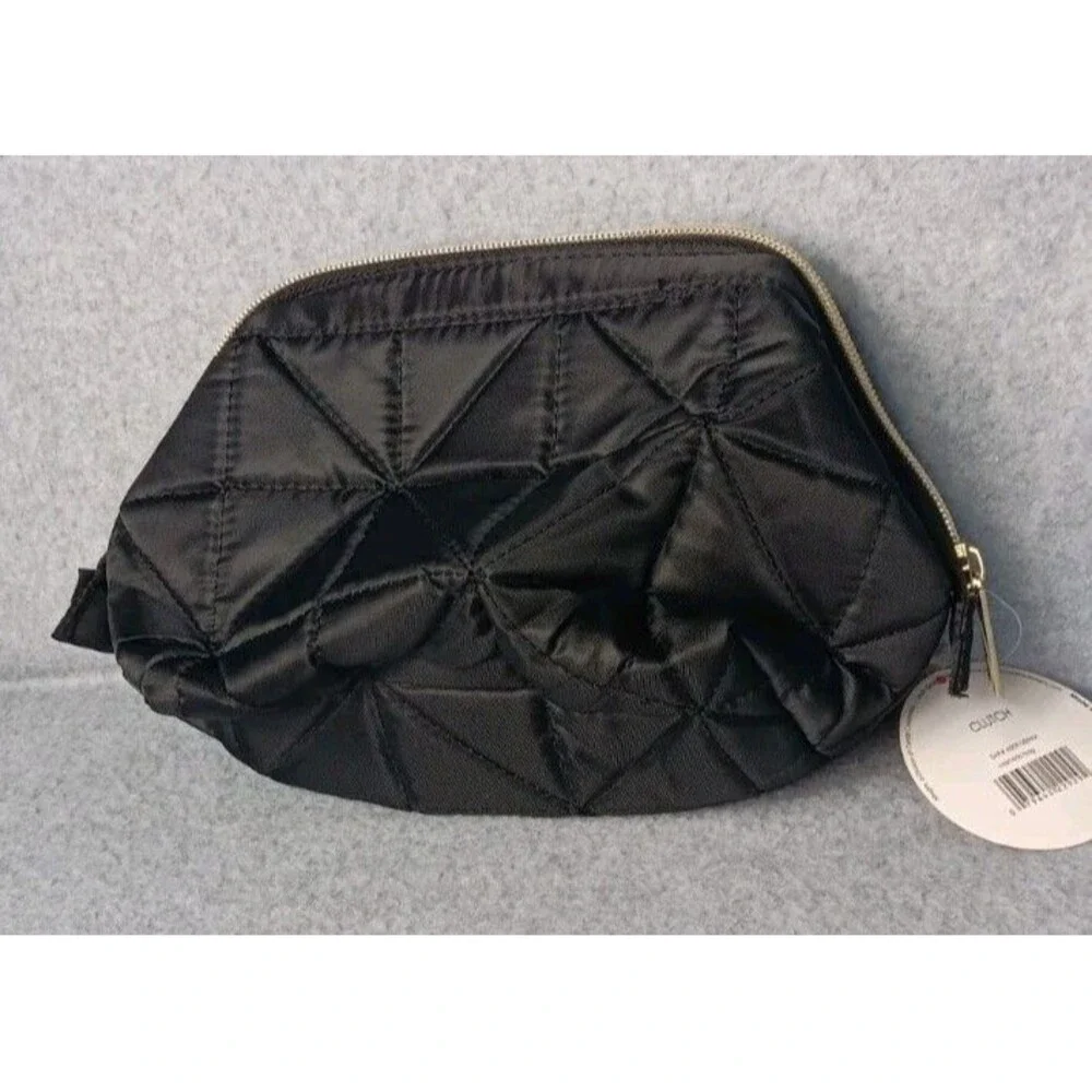 NWT! Modella Quilted Cosmetic Makeup Bag Black Geometric Travel Toiletry Case